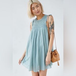UO Kimchi Blue Mindy Loo Smocked Yoke Dress Slate Gray